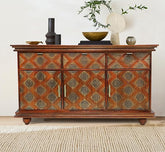 Corsica Traditional Large Gold Inlay & Geometric Carving Natural Sheesham Wood Sideboard